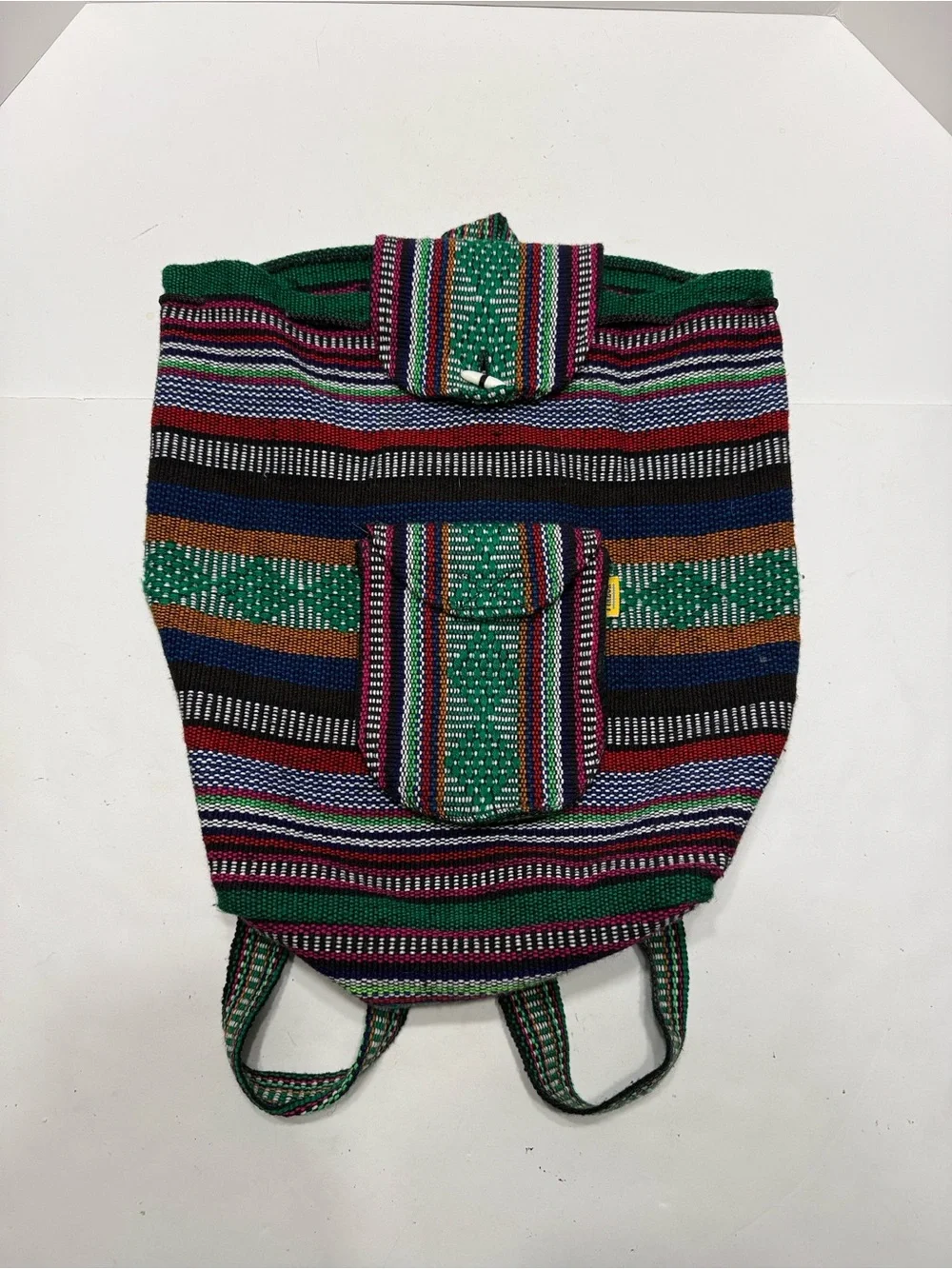 Pinzon Green Handwoven Striped Women’s Backpack with Multicolor Accents